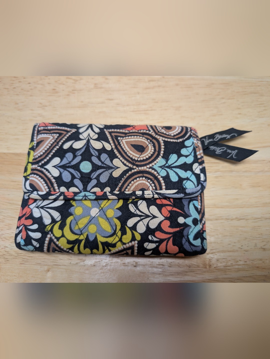 Vera Bradley Clutch Trifold Wallet Sierra Floral Paisley Quilted Window Id Euc